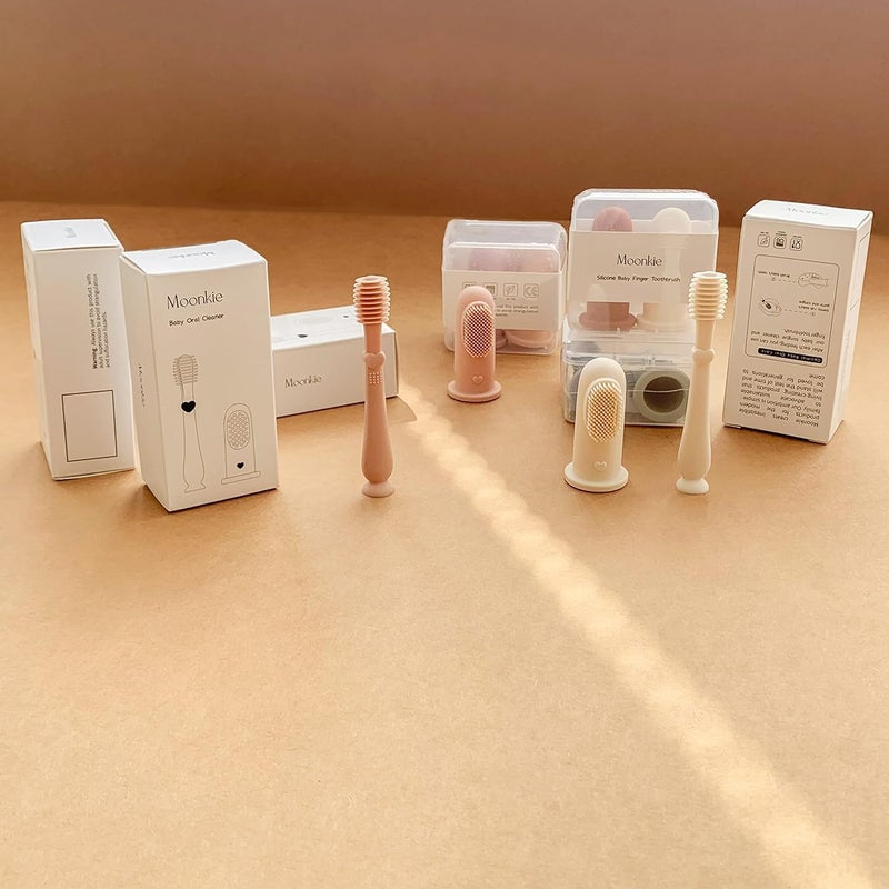 SHOPELLA مجموعة فرشاة أسنان يدوية للأطفال من شوبلا بأصابع اليد ومنظف لسان للأطفال بعمر 3 أشهر | 2 قطعة | متعدد الألوان - Image 4
