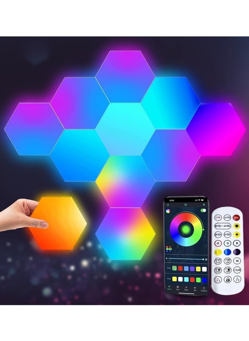 مخطوطات 6 قطع من مصابيح الحائط السداسية LED للتحكم عن بعد، لوحات إضاءة معيارية ذكية حساسة باللمس RGB ملونة مع ديكور طاقة USB لغرفة النوم وغرفة المعيشة  - Image 1