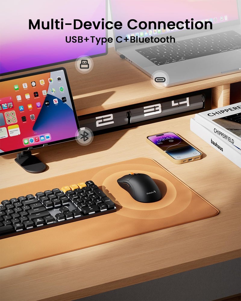 ProtoArc فأرة لاسلكية بلوتوث، فأرة USB C، EM15 فأرة لاسلكية قابلة للشحن محمولة وصغيرة من نوع USB C للابتوب والتابلت والكمبيوتر الشخصي وويندوز وماك أو إس - أسود - Image 2