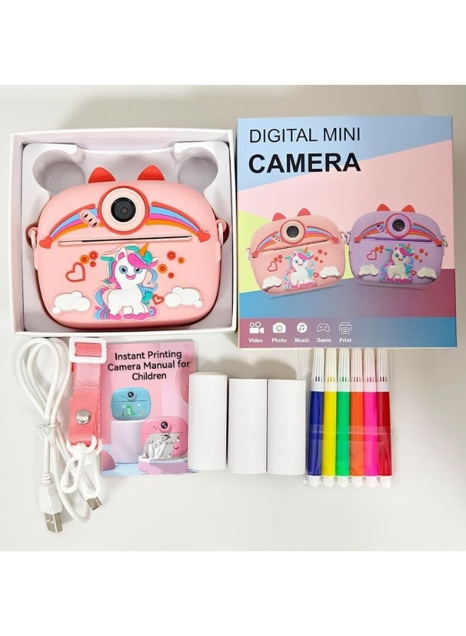 Instant Print Kids Camera 48MP Dual Lens with 2.4" IPS Screen, 1080P HD Video, MP3 Player, Games, Voice Recorder, Selfie Mode, Smart Focus, Funny Frames, No-Ink Thermal Printing with 3 Paper Rolls, Rechargeable 1000mAh Battery, Expandable Memory up to 128GB – Perfect Gift for Children Ages 4-12 - Image 3