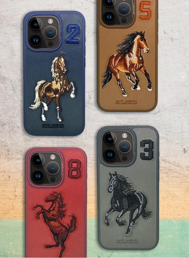 Boris Series Horse Embroidery Phone Case for iPhone 16 Pro Max – Shockproof, Premium Pleather  TPU, Anti-Slip Grip, Raised Edges for Screen  Camera Protection, Scratch-Resistant, Lightweight  Slim Design – Titanium Grey - Image 4