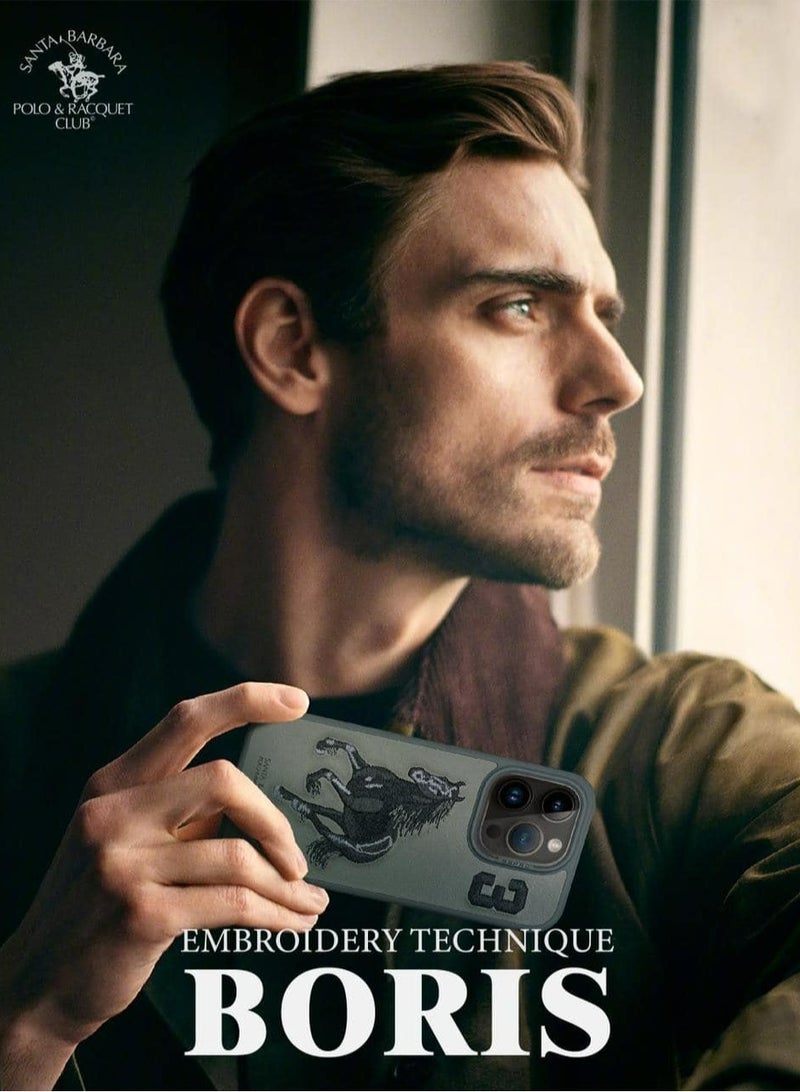 Boris Series Horse Embroidery Phone Case for iPhone 16 Pro Max – Shockproof, Premium Pleather  TPU, Anti-Slip Grip, Raised Edges for Screen  Camera Protection, Scratch-Resistant, Lightweight  Slim Design – Titanium Grey - Image 5