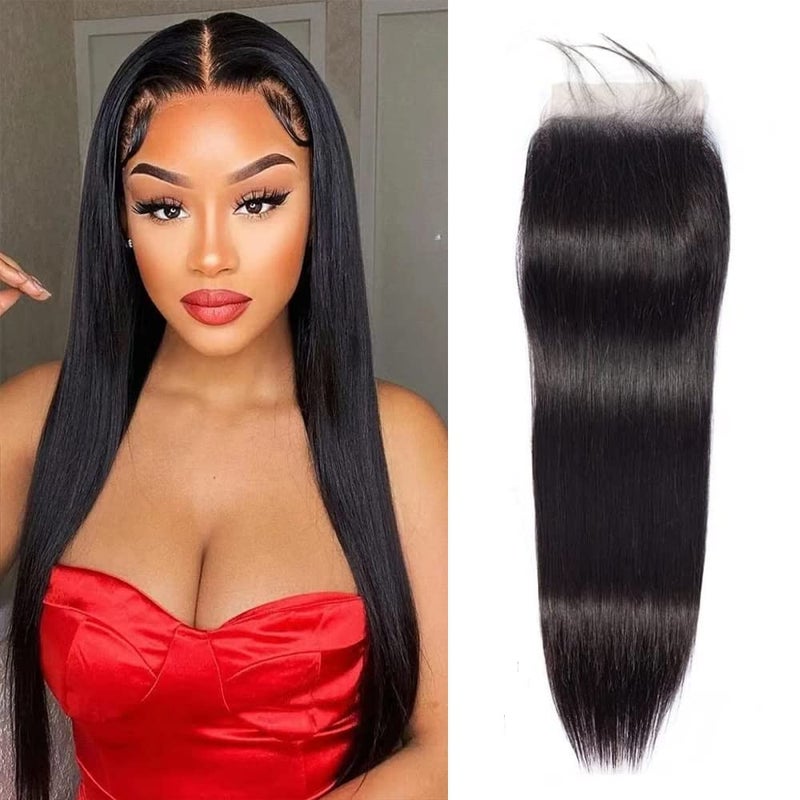 Selina 4x4 Hd Lace Closure Brazilian Straight Human Hair Free Part Brazilian Virgin Hair Natural Black16 Inch