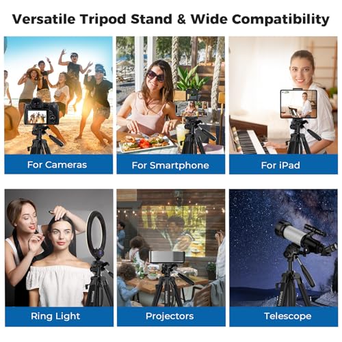 ZIKZOK 75" Camera Tripod, Heavy Duty Aluminum Camera Stand for ipad Phone, Travel Tripod with Remote/Carry Bag/Phone Tablet Holder, Compatible with DSLR, Spotting Scopes, Max Load 15 Lb(Grey) - Image 2
