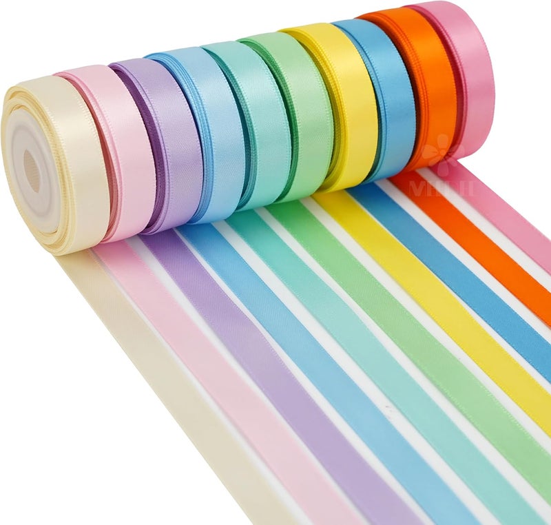 Meedee Pastel Rainbow Ribbon Assortment Satin Rainbow Colored Ribbon 3/8" X 50 Yards for Crafts, Gift Wrapping, Party Decoration, DIY Handmade Hair Bows - Image 1