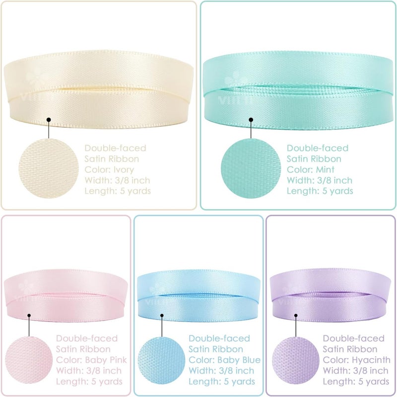 Meedee Pastel Rainbow Ribbon Assortment Satin Rainbow Colored Ribbon 3/8" X 50 Yards for Crafts, Gift Wrapping, Party Decoration, DIY Handmade Hair Bows - Image 3