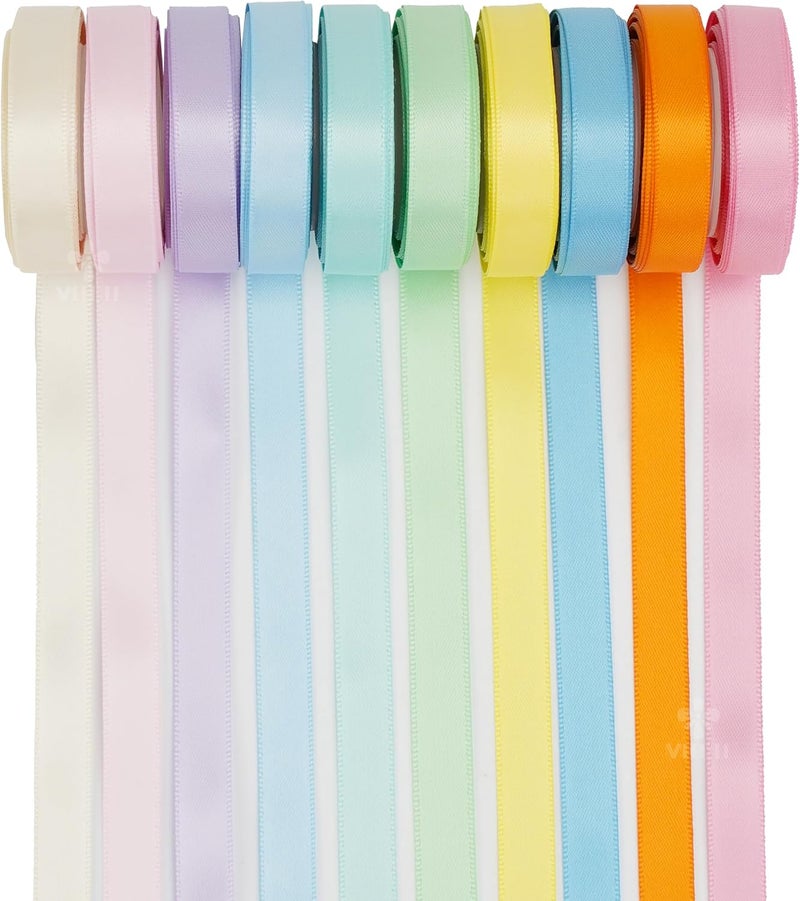 Meedee Pastel Rainbow Ribbon Assortment Satin Rainbow Colored Ribbon 3/8" X 50 Yards for Crafts, Gift Wrapping, Party Decoration, DIY Handmade Hair Bows - Image 2