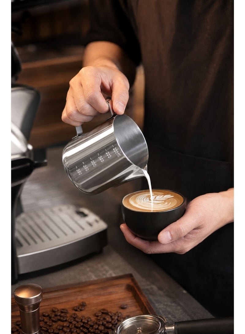 Milk Frothing Pitcher, 304 Stainless Steel Latte Art Pitcher, Precise Spout for Smooth Pouring, Heat-Resistant Handle, Clear Scale for Coffee Ratio, Suitable for Arabic & Italian Coffee Lovers, Baristas, Cafes, Tea Houses & Offices, (350ML) - Image 3