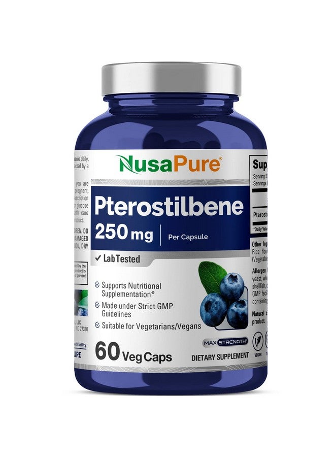 NusaPure نوسابور بترستيلبين 250 ملغ لكل كبسولة نباتية، 60 عدد (غير معدلة وراثيًا، نباتية) - Image 1