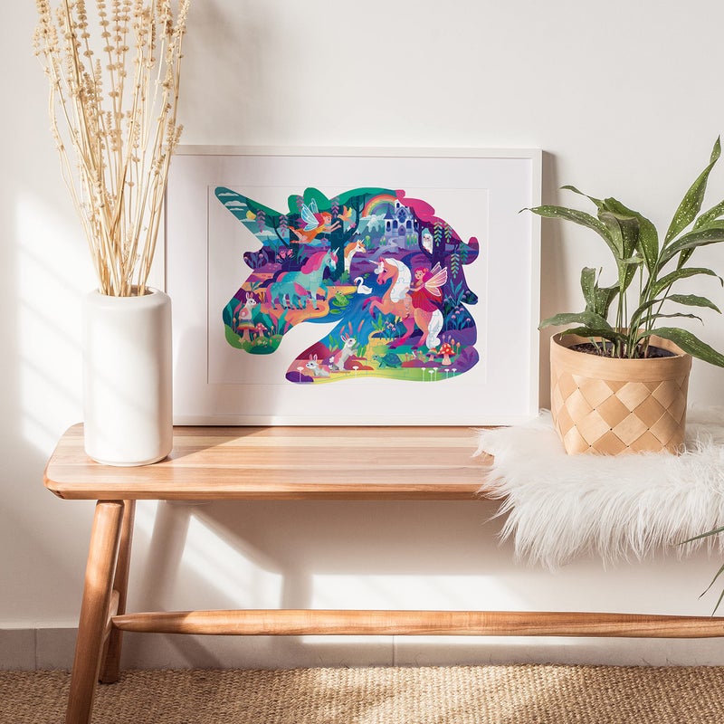 Hinkler Jr Jigsaw 100-Piece Jigsaw Puzzle: Magical Unicorn Forest Shiny Shaped Puzzle & Coloring Book - 19.3inx14.2in - Jigsaws for Kids Aged 6 to 8 - Fantasy Themed Jigsaw â€“ Unicorns and Fairies - Image 2