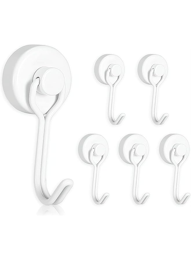 promass Magnetic Hooks, Heavy Duty Strong Neodymium Magnet Hook 30 Lbs with Rust Proof for Indoor Outdoor Hanging, Refrigerator, Grill, Kitchen, Key Holder, Locker, Classroom, White, Pack of 6 - Image 1