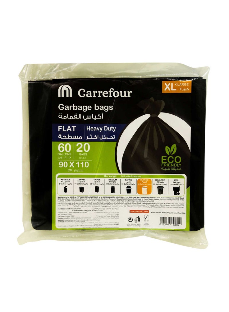Carrefour Bio 60 Gallon Flat Heavy Duty Extra Large Black 20 Garbage Bags 