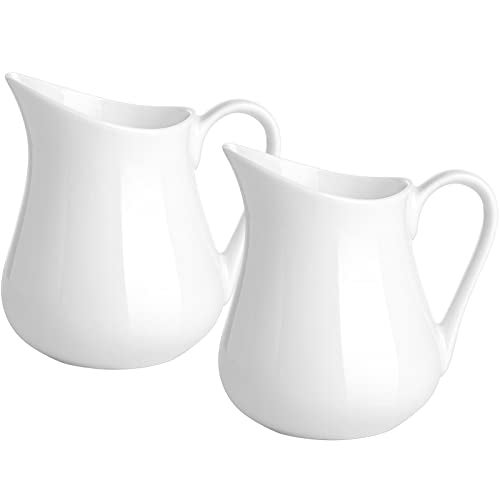 Gurygo 2 Pack 4 Oz Classic White Ceramic Small Creamer Pitcher with Handle- Fine Porcelain Small Milk Pitcher - Ceramic Creamer Container for Coffee Milk Sauces Salad, Microwave & Freezer Safe - Image 1