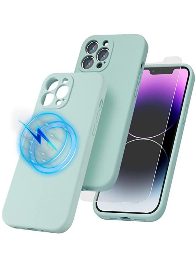 iPhone 14 Pro Max + 2 Pack Tempered Glass Screen Protector Magsafe Case Silicone Phone Case with Microfiber Lining for iPhone 14 Pro Max 6.7 inch 2022 - Image 1