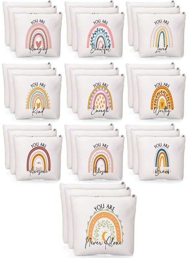 كوم مجموعة من 30 حقيبة مكياج قماشية ملهمة من كوم، هدية تقديرية لموظفات عيد الميلاد، حقائب مستحضرات تجميل تحفيزية بسحاب، حقيبة مكياج بوهيمية لزميلات العمل من فنيات الأشعة والممرضات (قوس قزح). - Image 1