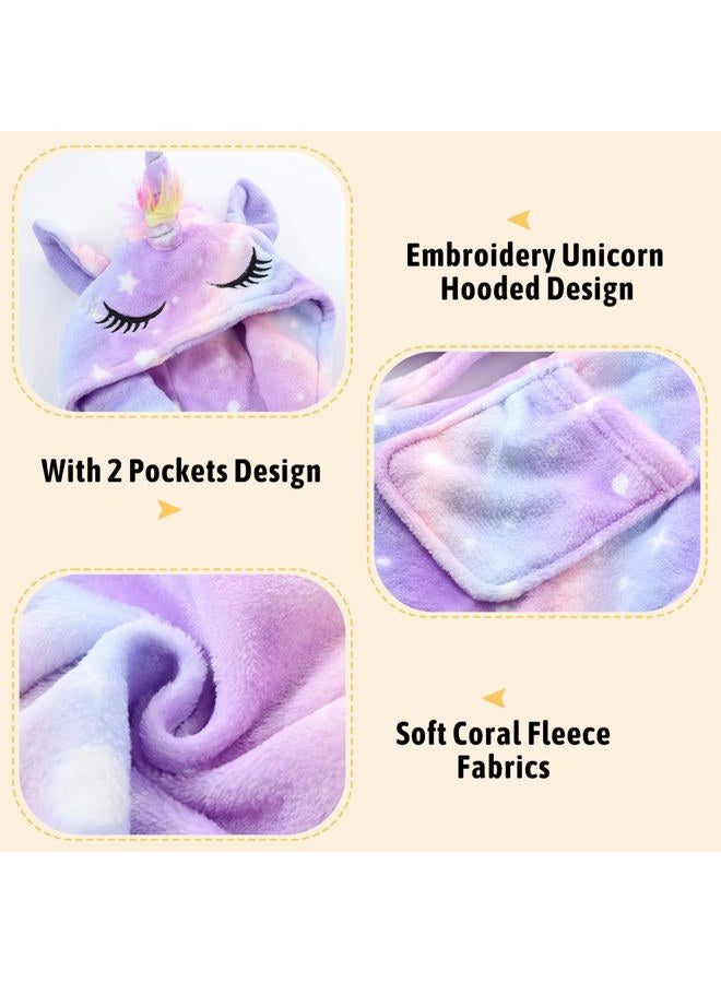 ACTLATI Girls Robe Kids Hooded Bathrobe Unicorn Rainbow Star Leopard Toddler Bath Robe Warm Fuzzy Bathrobes Age 3-8 - Image 3