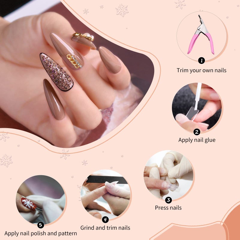 Abodhu Acrylic Natural Nail Tips Kit 500 Pcs French Tip Nails Set Square Half Cover False Nails with Glue, Files, Clipper, Storage Case, Nail Art for Salons and Home DIY, 10 Sizes - Image 3