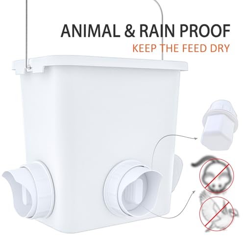 Essilnn Automatic Chicken Feeder 20lb Chicken Feed Container Bucket with 3 Rainproof Feeder Ports Hanging Poultry Feeder for Chick Duck Hen Chicken Coop Accessories Kit - Image 4