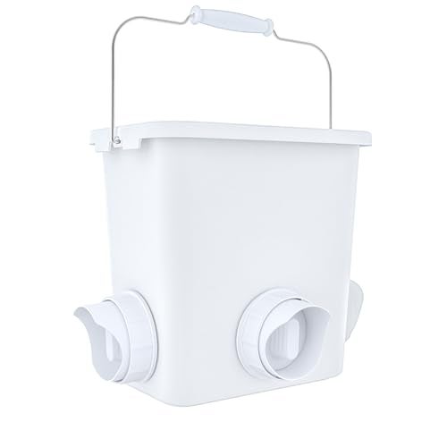 Essilnn Automatic Chicken Feeder 20lb Chicken Feed Container Bucket with 3 Rainproof Feeder Ports Hanging Poultry Feeder for Chick Duck Hen Chicken Coop Accessories Kit - Image 1