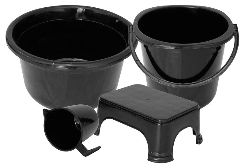 Kuber Industries Kuber Industries 4 Pieces Plastic Bucket, Stool, Mug & Tub Set (Black)  - Image 1