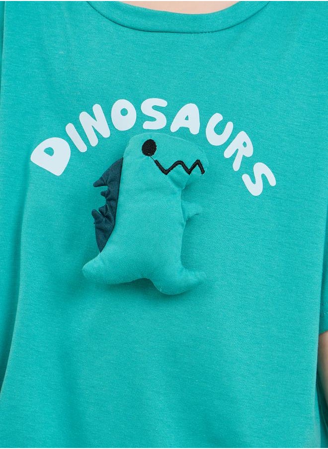 Styli - Dinosaur Applique Drop Shoulder T-Shirt & Shorts Set - Image 1