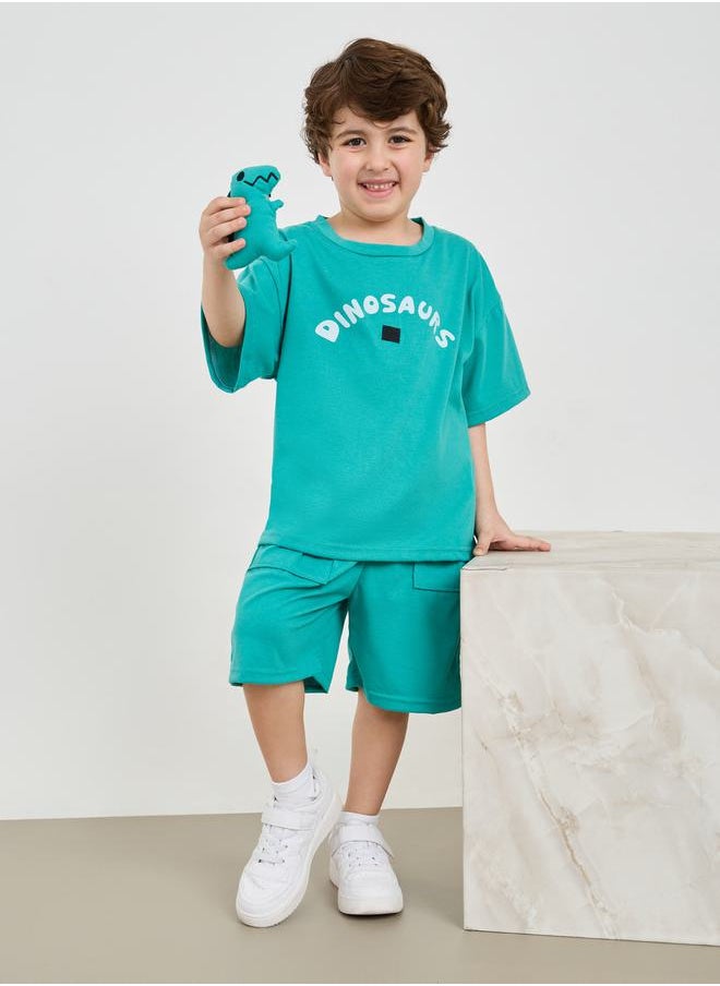 Styli - Dinosaur Applique Drop Shoulder T-Shirt & Shorts Set - Image 1