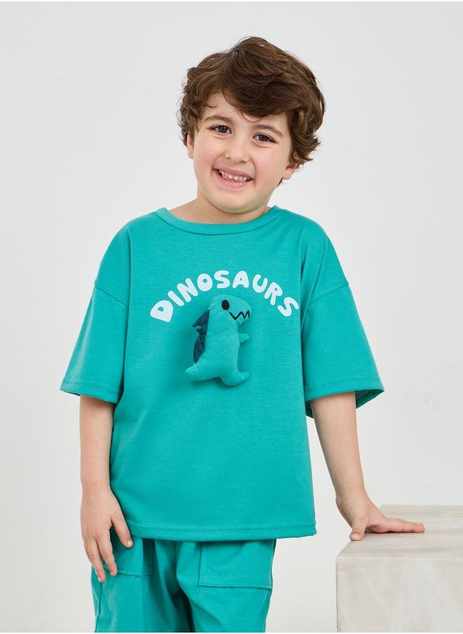Styli - Dinosaur Applique Drop Shoulder T-Shirt & Shorts Set - Image 1