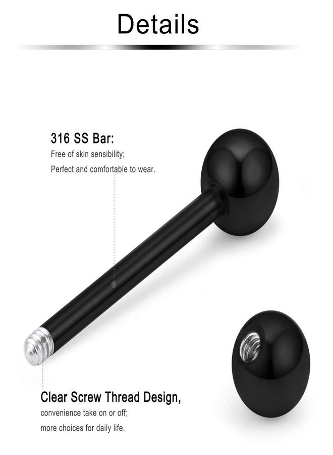 Ftovosyo 16 Pairs 16G Surgical Steel Nipplerings Nipple Tongue Rings Straight & Horseshoe Barbell Hoop Body Piercing Jewelry for Women Men Glow in The Dark Pearl Ball Black 16mm - Image 2