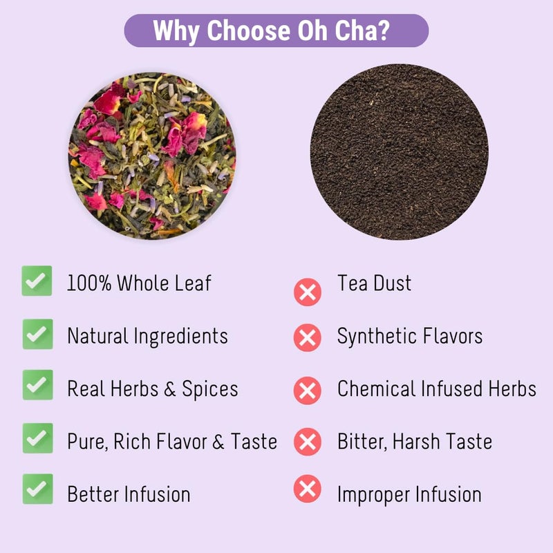 OH CHA - شاي اللافندر مع الفانيليا | شاي أسود ممزوج بالهيل، الزنجبيل، الفلفل الأسود | شاي أعشاب للنوم الجيد، العناية بالبشرة | زهور اللافندر المجففة تحت الشمس | يُحضّر ساخنًا أو مثلجًا، مشروب طاقة | 35 جرام - Image 5