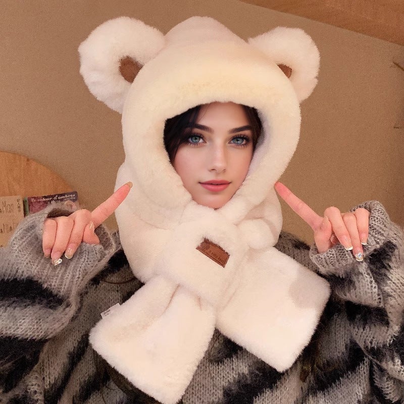 Cute Cat Ear Knit Beanie Women Autumn Winter Fashion Warm 681 beige two-piece set [embroidered ears]]