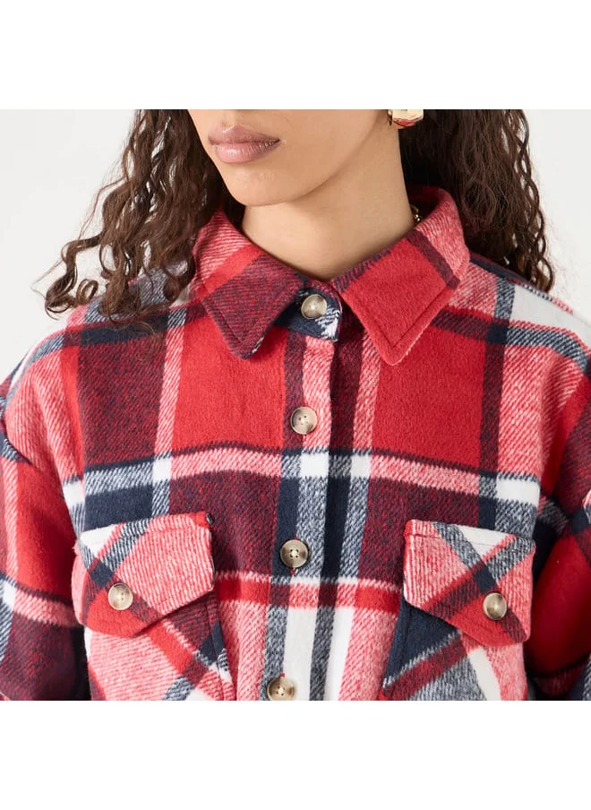 Lee Cooper Lee Cooper Checked Shacket with Long Sleeves and Pockets