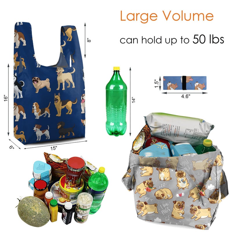 BeeGreen Marine Animal Reusable Grocery Bags Bulk Gifts 12-Pack - Large Tote with Zipper Pouch | Foldable & Washable Polyester Shopping Bags Heavy Duty Animal Lover Gifts Reusable Bag With Handles - Image 3