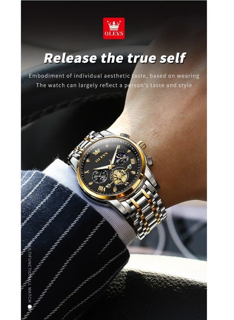 أوليفز ساعات رجالية عصرية من الستانلس ستيل كوارتز كرونوغراف مقاومة للماء 2856 - Image 2