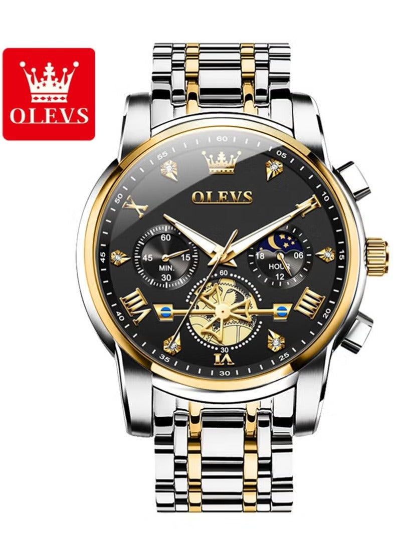 أوليفز ساعات رجالية عصرية من الستانلس ستيل كوارتز كرونوغراف مقاومة للماء 2856 - Image 1