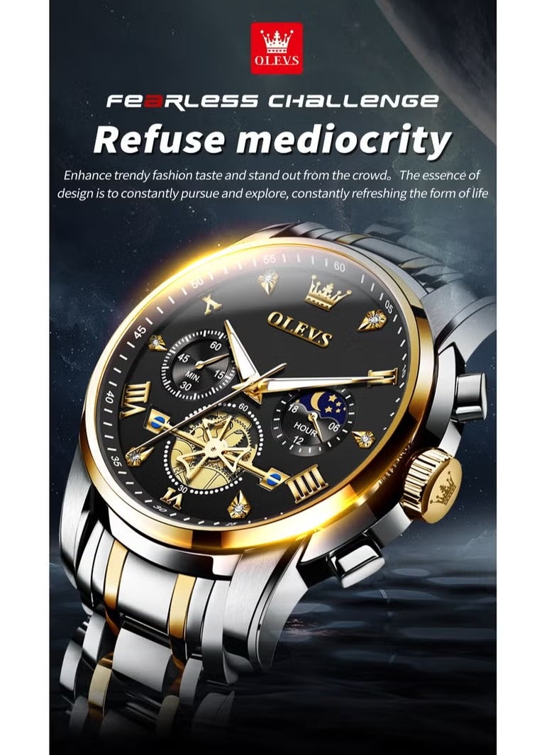 أوليفز ساعات رجالية عصرية من الستانلس ستيل كوارتز كرونوغراف مقاومة للماء 2856 - Image 4