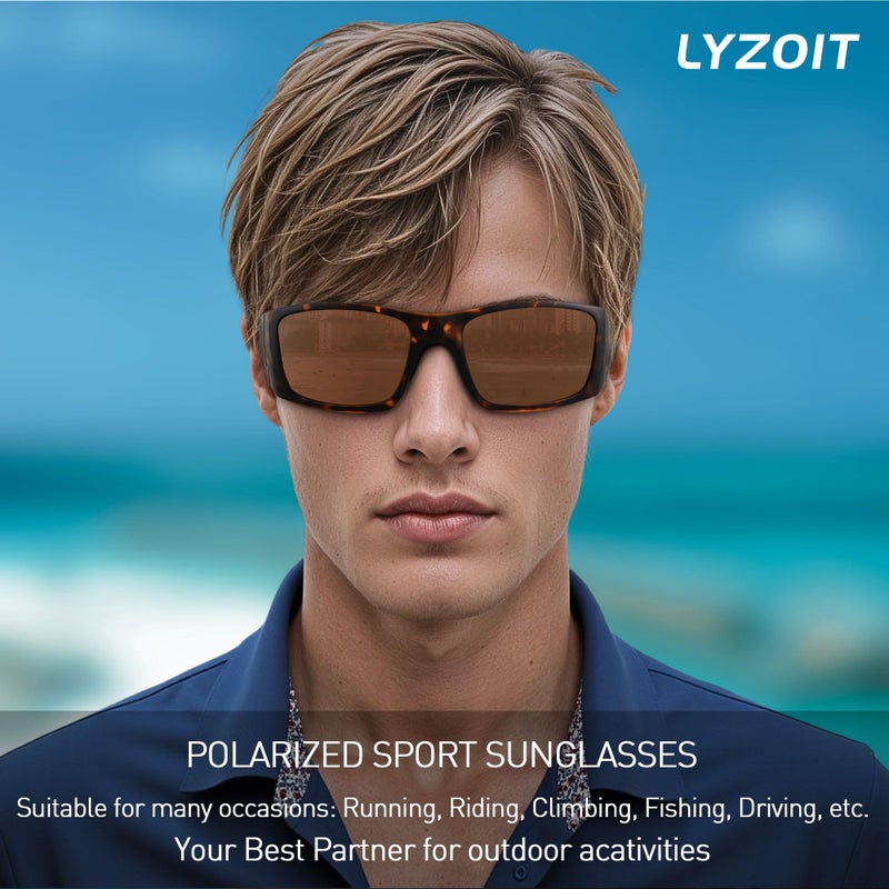 LYZOIT Polarized Sports Sunglasses for Men Women Wrap Around Unbreakable Frame Driving Fishing Cycling Running UV400 Protection Tortoise Shell - Image 4