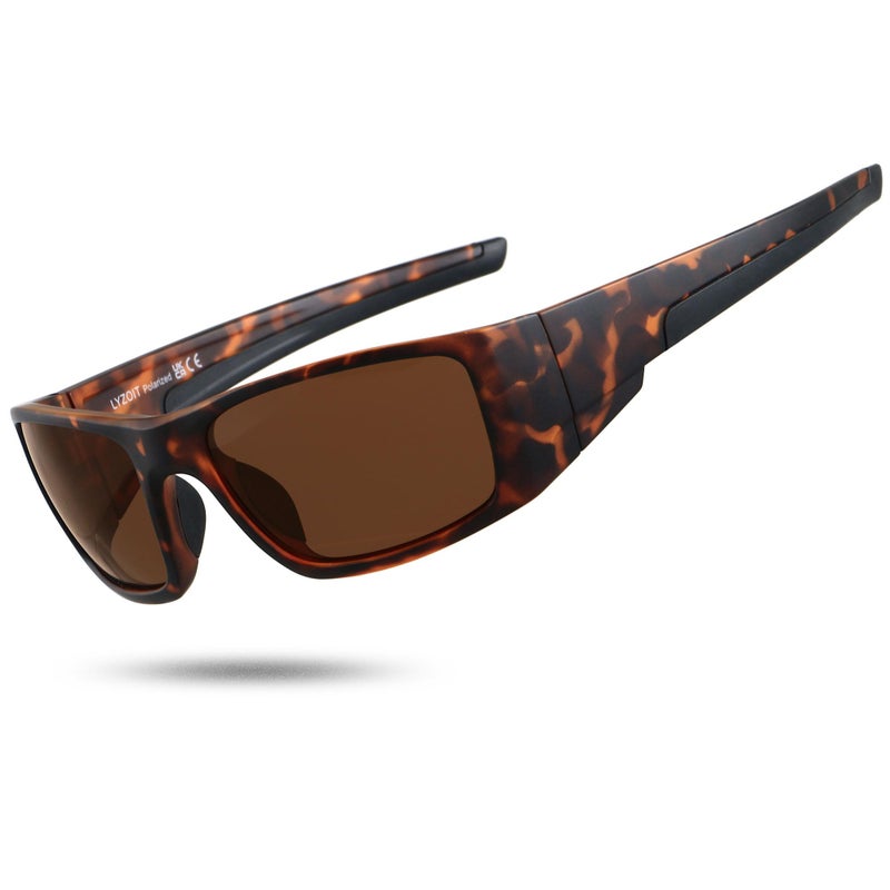 LYZOIT Polarized Sports Sunglasses for Men Women Wrap Around Unbreakable Frame Driving Fishing Cycling Running UV400 Protection Tortoise Shell - Image 1