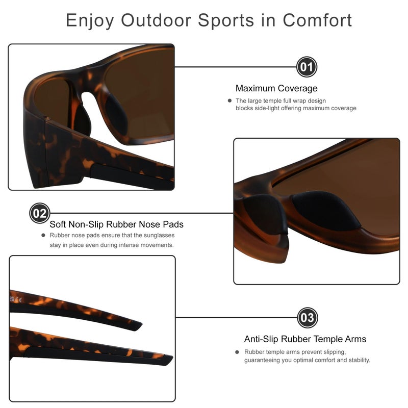 LYZOIT Polarized Sports Sunglasses for Men Women Wrap Around Unbreakable Frame Driving Fishing Cycling Running UV400 Protection Tortoise Shell - Image 3