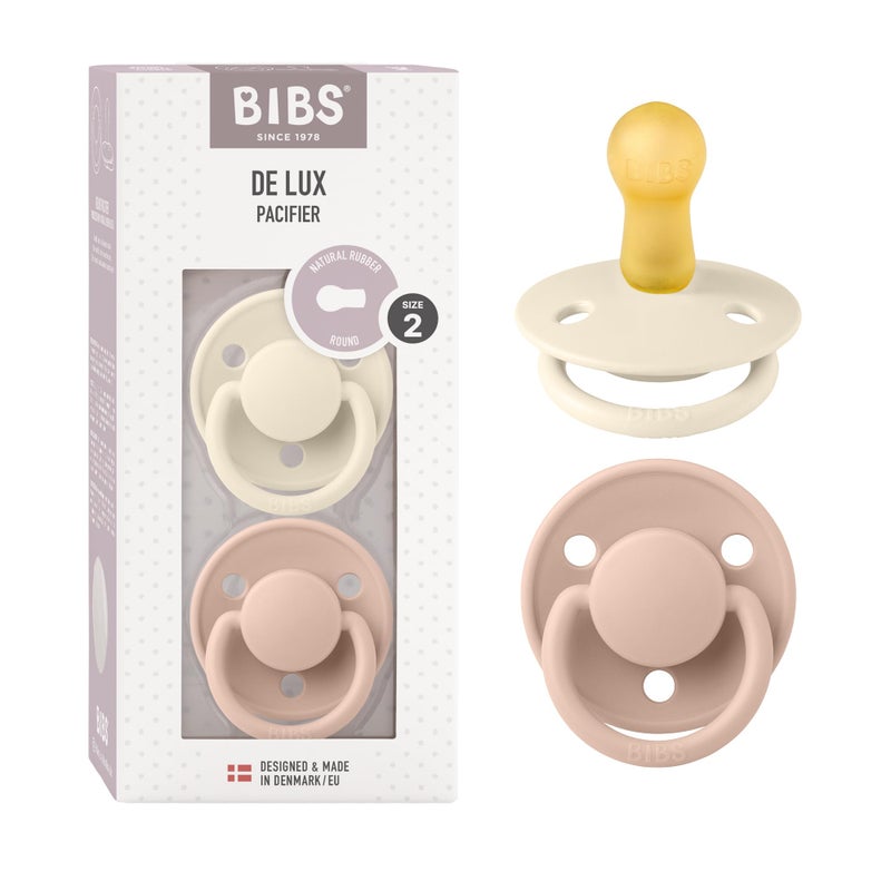 BIBS Pacifiers - De Lux Collection | BPA-Free Baby Pacifier | Made in Denmark | Set of 2 Ivory/Blush Color Premium Soothers | Size 6-18 Months - Image 1