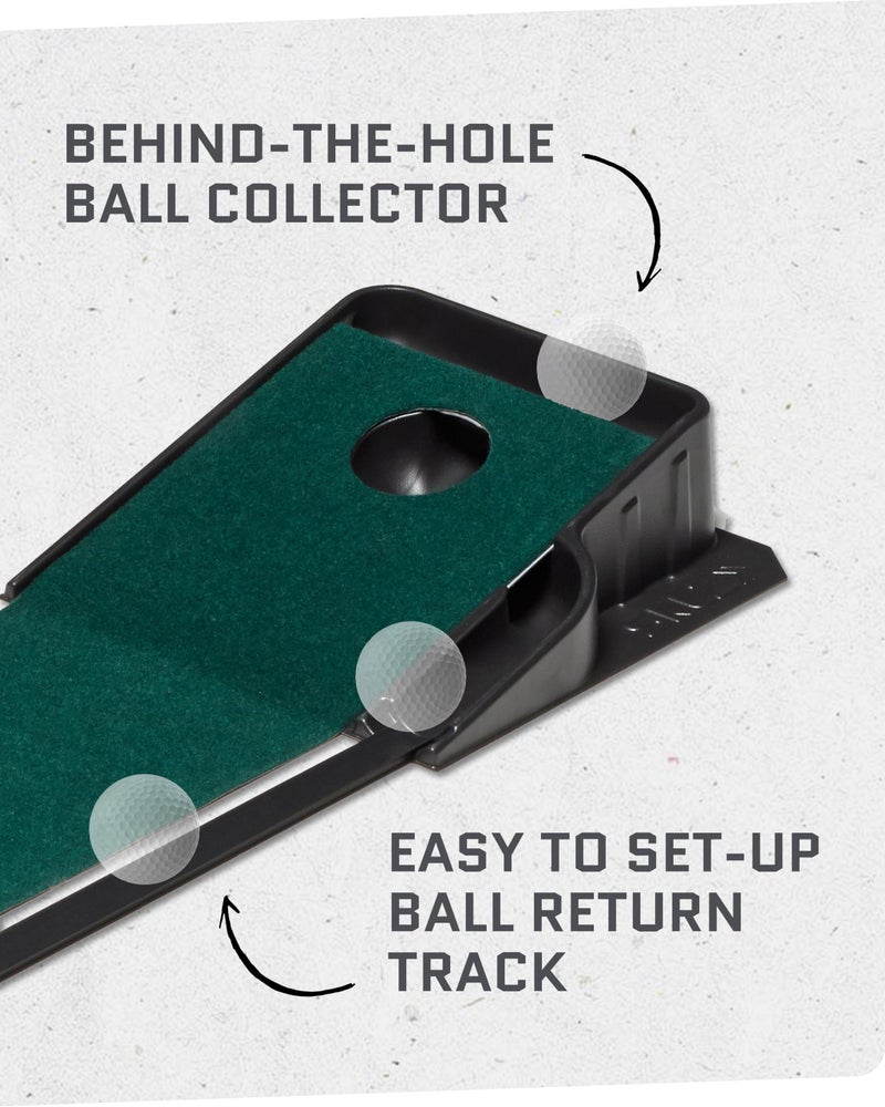 SKLZ ACCELERATOR PRO - Indoor Golf Putting Mat with Auto-Ball Return & Behind-the-Hole Ball Collector - Putter Alignment Guides at 3, 5 & 7 Feet - Rubber-Backed Mat Provides Multi-Surface Stability - Image 5