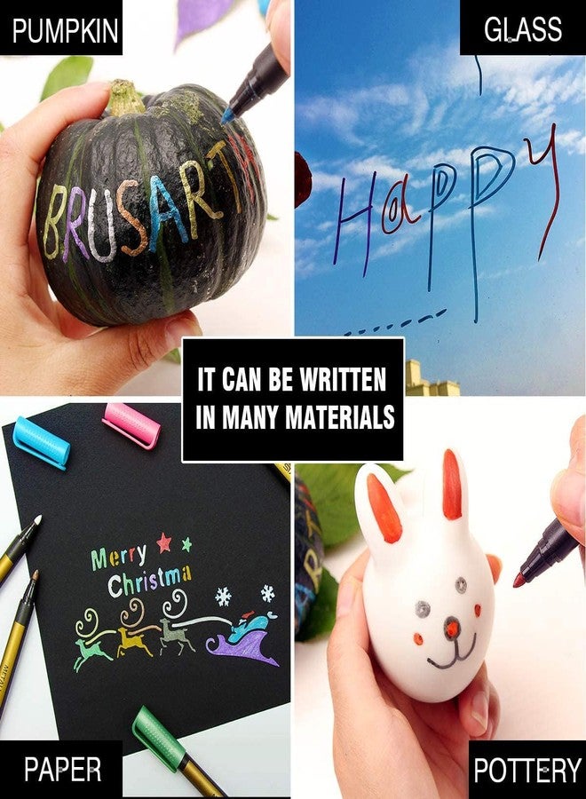 باندافلاي أقلام تلوين معدنية للرسم على الصخور - رأس متوسط، أقلام تلوين لامعة بألوان معدنية للسيراميك والزجاج والأكواب وألبومات الصور وصنع البطاقات، هدية عيد الميلاد للأطفال والكبار، 10 ألوان - Image 5