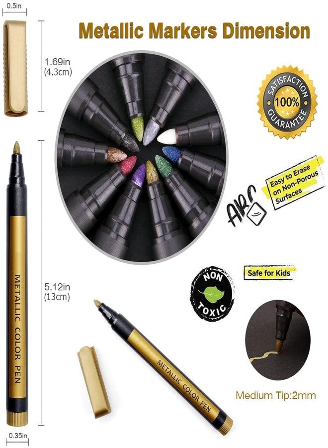 باندافلاي أقلام تلوين معدنية للرسم على الصخور - رأس متوسط، أقلام تلوين لامعة بألوان معدنية للسيراميك والزجاج والأكواب وألبومات الصور وصنع البطاقات، هدية عيد الميلاد للأطفال والكبار، 10 ألوان - Image 3