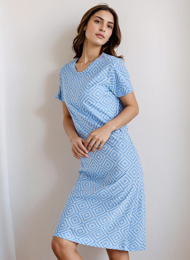 سبلاش فيڤ قميص نوم بطول الركبة بياقة مستديرة - Image 1