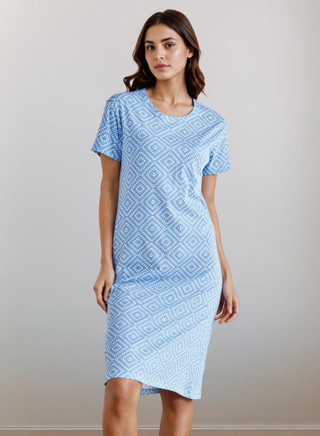 سبلاش فيڤ قميص نوم بطول الركبة بياقة مستديرة - Image 2