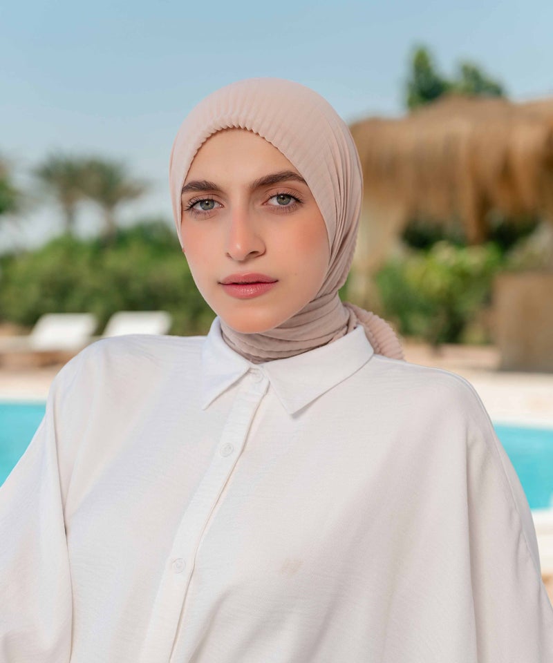 Kayan Pleated Chiffon Square Scarf - beige - Image 2
