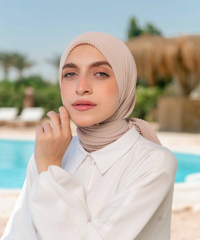 Kayan Pleated Chiffon Square Scarf - beige - Image 3