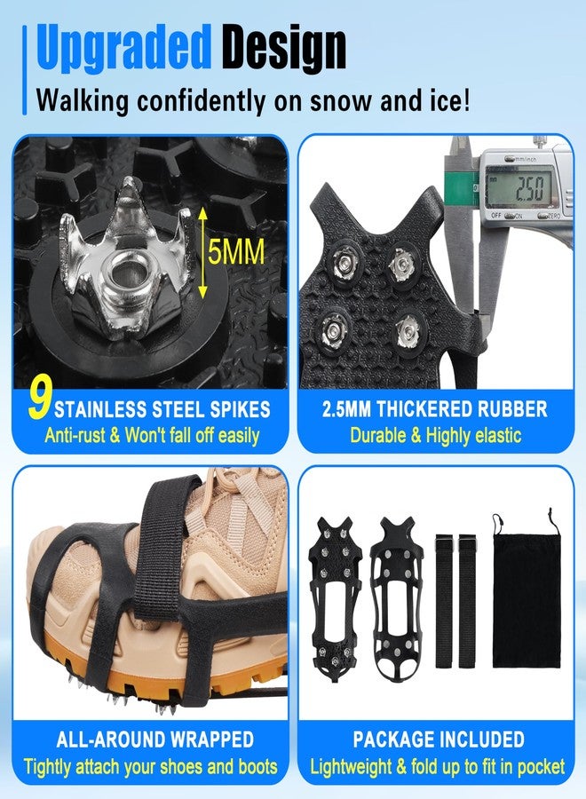OROOTL Ice Cleats Crampons for Snow and Ice Non Slip Traction Grippers Over Shoes/Boots Walk Cleats Slip-on Stretch Footwear with 9 Tooth Steel Nails for Men Women Ice Fishing Climbing Hiking Walking - Image 3