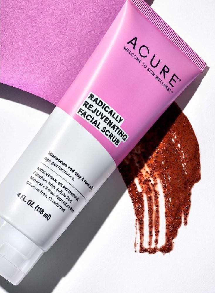 Acure Radical Rejuvenating Facial Scrub – 100% Vegan – Provides Anti-Aging Support With Moroccan Red Clay & Rose Oil – Gently Exfoliates and Leaves Skin Soft – 4 fl oz - Image 2