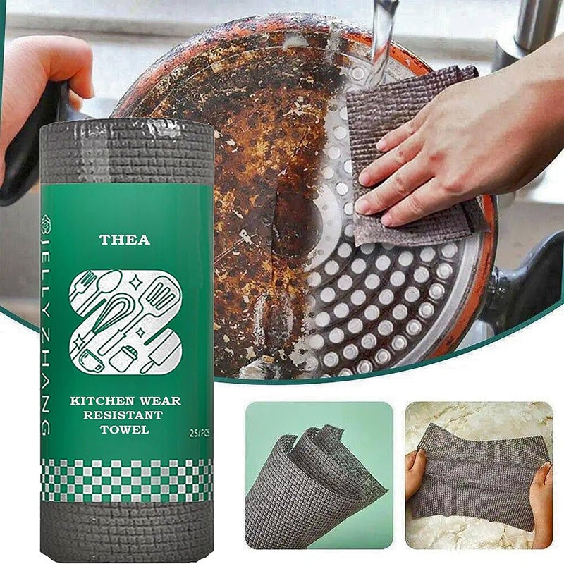 Thea أوراق تنظيف THEA القابلة للاستخدام لمرة واحدة 25 يومًا بتنسيق مناديل ورقية مضادة للميكروبات وغير خادشة لوازم التنظيف إسفنجات غسل الصحون وسادات فرك المطبخ لفات قماش المطبخ - Image 1