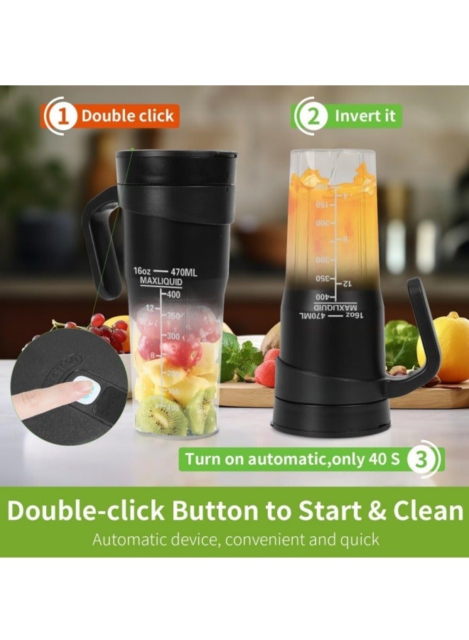 BESTPEAK Portable Blender, Personal Size Blender for Smoothies and Milkshakes, 16 oz Mini Blender Cup, USB-C with Handle, Portable Blender for Travel, Gym, Office, Large Black - Image 1